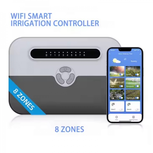 8zones WiFi Smart Irrigation Controller of Watering Flowers Outdoor Wireless Water Timer for Water Garden Sprinkler Timing Control